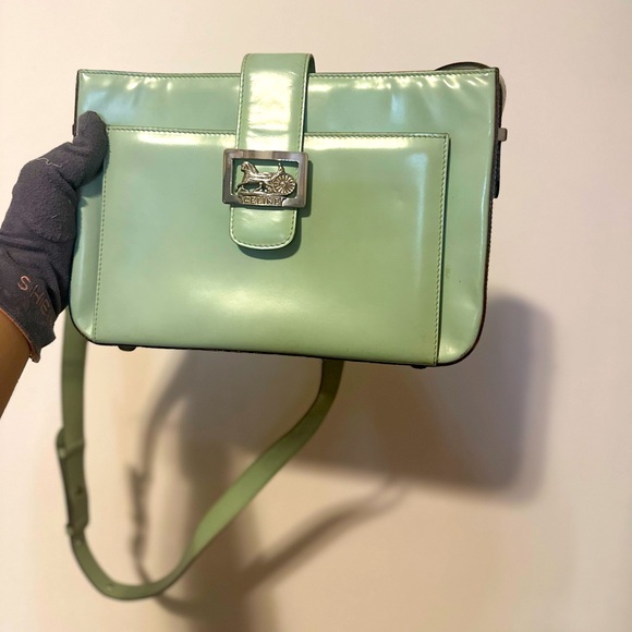 CELINE Mint Leather w/Silver Hardware Crossbody / Shoulder Bag, Vintage. EUC - Picture 1 of 14